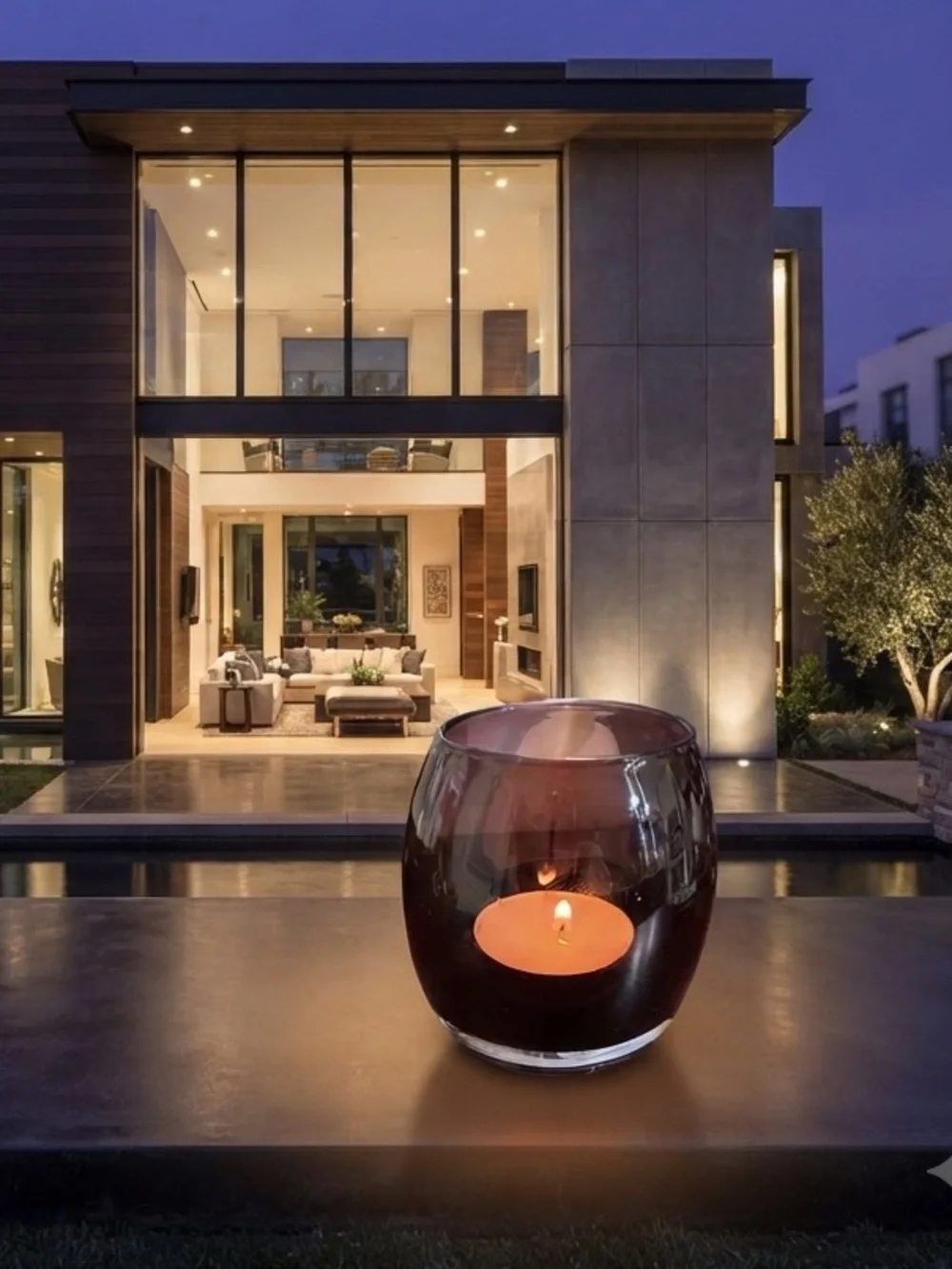 PartyLite Deep Burgundy Glass Candle Holder